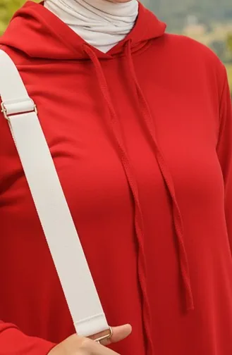 Zweifädiges Sportkleid Mit Kapuze 0190-01 Rot 0190-01