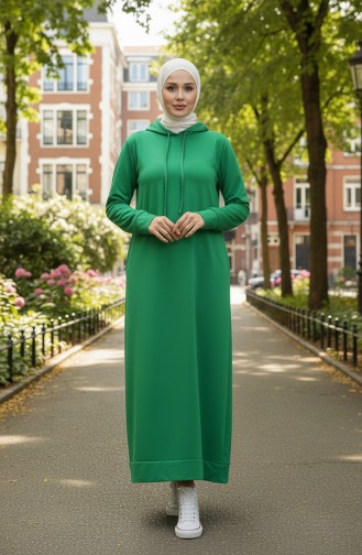 Zweifädiges Sportkleid Mit Kapuze 0190-03 Grün 0190-03