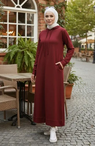 İki İplik Kapüşonlu Spor Elbise 0190-07 Koyu Bordo 0190-07