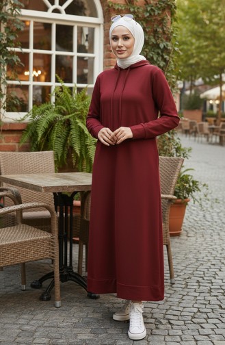 İki İplik Kapüşonlu Spor Elbise 0190-07 Koyu Bordo 0190-07