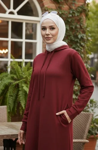 İki İplik Kapüşonlu Spor Elbise 0190-07 Koyu Bordo 0190-07
