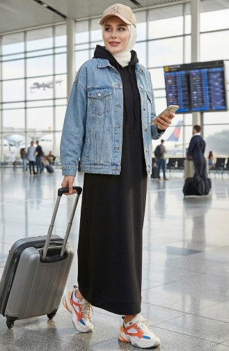 Two Thread Hooded Sports Dress 0190-09 Black 0190-09