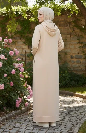 فستان رياضي بغطاء رأس من خيوط مزدوجة 0190-26 بيج فاتح 0190-26