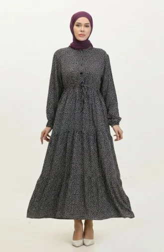 Half-button Patterned Dress 0368-01 Navy Blue 0368-01
