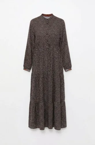 Halb Geknöpftes Gemustertes Kleid 0368-02 Braun 0368-02