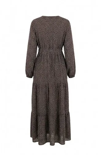 Halb Geknöpftes Gemustertes Kleid 0368-02 Braun 0368-02