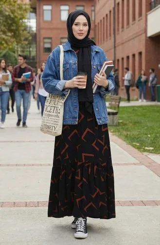 Robe à Motifs 0455-01 Noir Carreau 0455-01