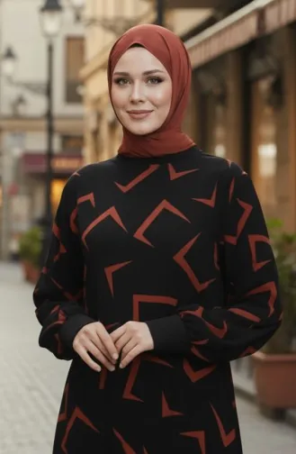 Robe à Motifs 0455-01 Noir Carreau 0455-01