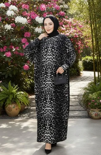 Patterned Crepe Dress 7137-03 Black And White 7137-03