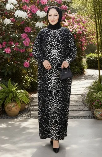 Patterned Crepe Dress 7137-03 Black And White 7137-03