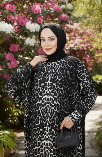 Patterned Crepe Dress 7137-03 Black And White 7137-03