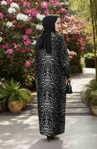 Patterned Crepe Dress 7137-03 Black And White 7137-03