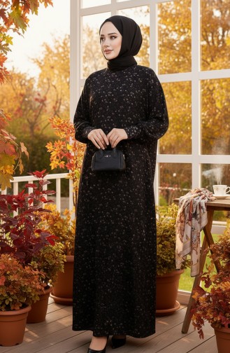 Gedessineerde Crêpejurk 7137-04 Zwart 7137-04