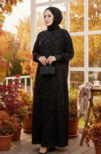 Patterned Crepe Dress 7137-04 Black 7137-04