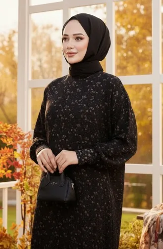 Patterned Crepe Dress 7137-04 Black 7137-04