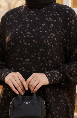 Gedessineerde Crêpejurk 7137-04 Zwart 7137-04