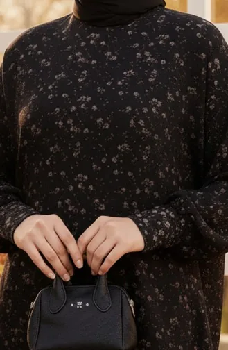 Patterned Crepe Dress 7137-04 Black 7137-04