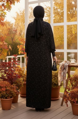 Gedessineerde Crêpejurk 7137-04 Zwart 7137-04