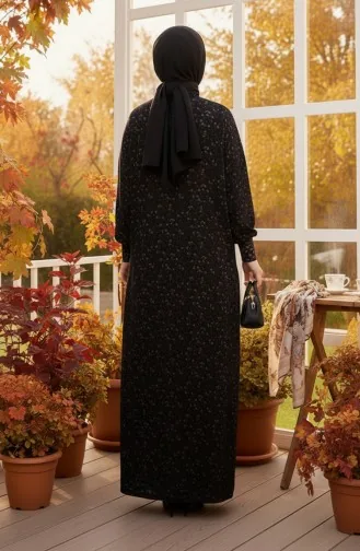 Patterned Crepe Dress 7137-04 Black 7137-04