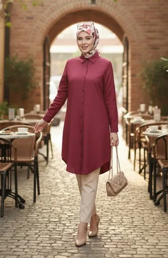 Tunique Boutonnée En Viscose 6116-03 Rouge Bordeaux 6116-03