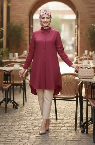 Buttoned Viscose Tunic 6116-03 Claret Red 6116-03