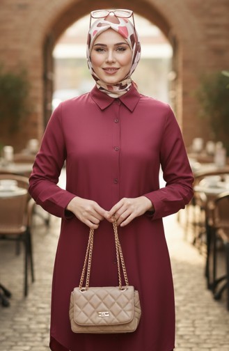 Buttoned Viscose Tunic 6116-03 Claret Red 6116-03