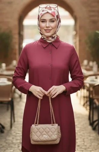 Tunique Boutonnée En Viscose 6116-03 Rouge Bordeaux 6116-03