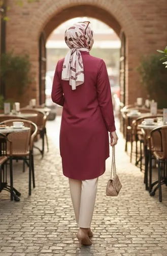 Tunique Boutonnée En Viscose 6116-03 Rouge Bordeaux 6116-03