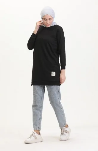 تونيك رياضي بتفاصيل شق 0529-01 لون أسود 0529-01