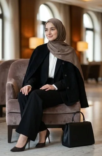 Bontjas Met Knoopsluiting En Sjaalmotief 6341-01 Zwart 6341-01