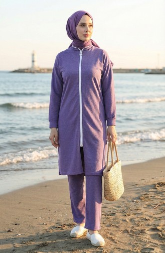 Fermuarlı Eşofman Takım 3044-10 Koyu Lila