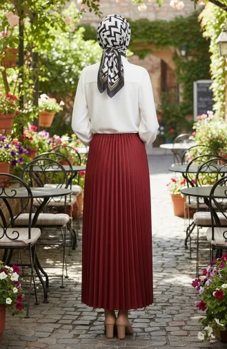 Elastic Waist Pleated Skirt 0213-04 Claret Red 0213-04