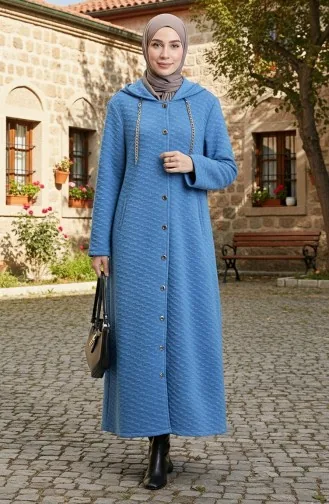 Manteau Matelassé à Capuche Orné De Chaînes 0216-02 Indigo 0216-02