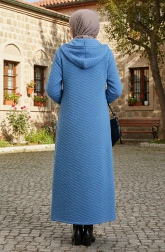 Manteau Matelassé à Capuche Orné De Chaînes 0216-02 Indigo 0216-02