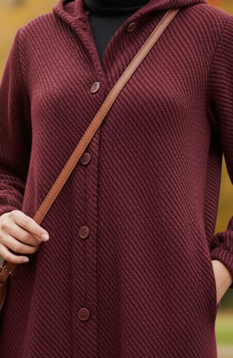 Hooded Buttoned Cashmere Coat 0201-11 Claret Red 0201-11