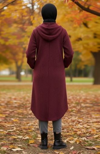Hooded Buttoned Cashmere Coat 0201-11 Claret Red 0201-11