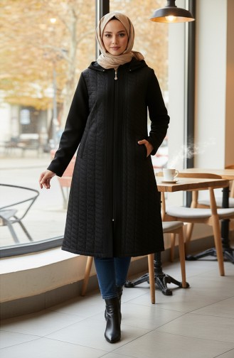 معطف كشمير مبطن بالفرو بمقاسات كبيرة 6247-01 أسود 6247-01