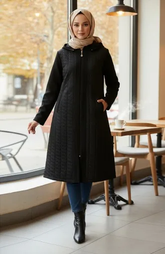 Manteau En Cachemire Doublé De Fourrure Grande Taille 6247-01 Noir 6247-01