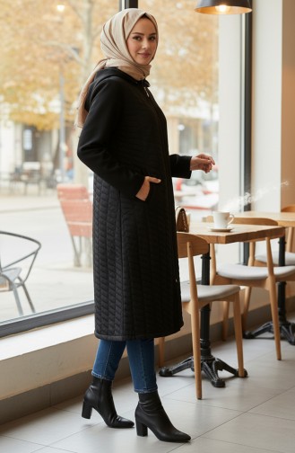 معطف كشمير مبطن بالفرو بمقاسات كبيرة 6247-01 أسود 6247-01