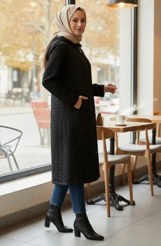 Manteau En Cachemire Doublé De Fourrure Grande Taille 6247-01 Noir 6247-01