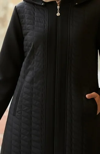 Manteau En Cachemire Doublé De Fourrure Grande Taille 6247-01 Noir 6247-01