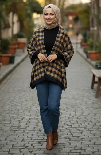 Schulterschal 1093-01 Senfblau Marineblau 1093-01