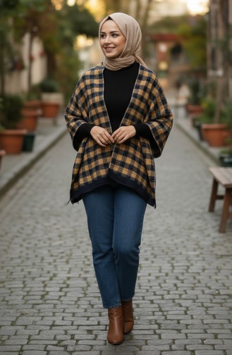 شال كتف 1093-01 خردل أزرق داكن 1093-01