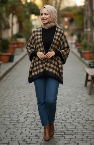 Schulterschal 1093-01 Senfblau Marineblau 1093-01