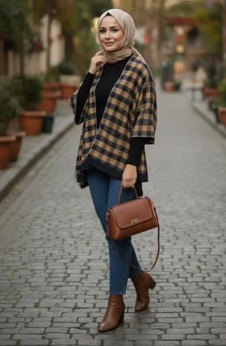 Schulterschal 1093-01 Senfblau Marineblau 1093-01