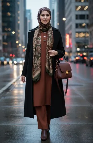 Shirt Collar Tunic Trousers Two Piece Suit 0123-01 Brown 0123-01