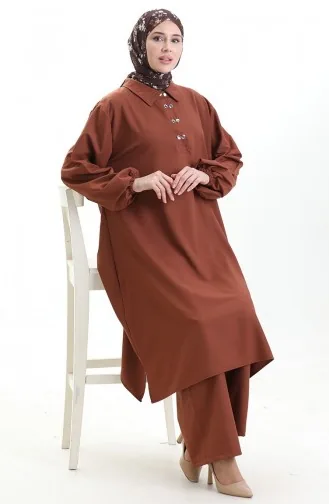 Shirt Collar Tunic Trousers Two Piece Suit 0123-01 Brown 0123-01