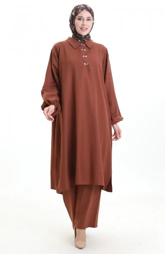 Shirt Collar Tunic Trousers Two Piece Suit 0123-01 Brown 0123-01