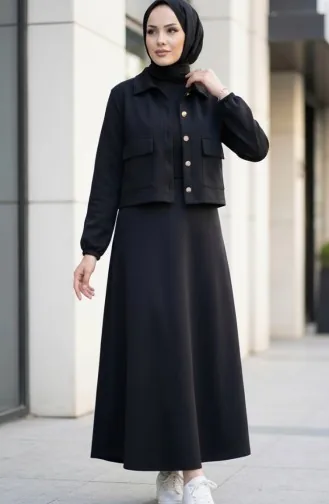 Tweedelig Setje Van Jasje En Jurk Van Scuba-stof 0233-03 Zwart 0233-03
