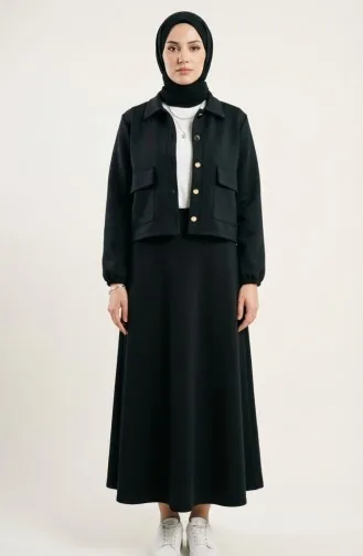 Tweedelig Setje Van Jasje En Jurk Van Scuba-stof 0233-03 Zwart 0233-03